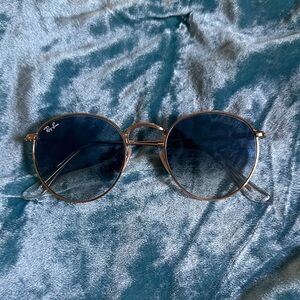 Ray-Ban Gold Aviator Sunglasses with Dark Blue Lenses